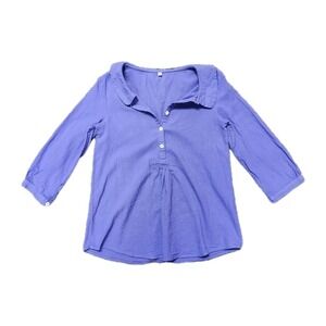 Purple Cotton Tunic Blouse Womens M Collared Button Front 3/4‎ Sleeve Boho Top